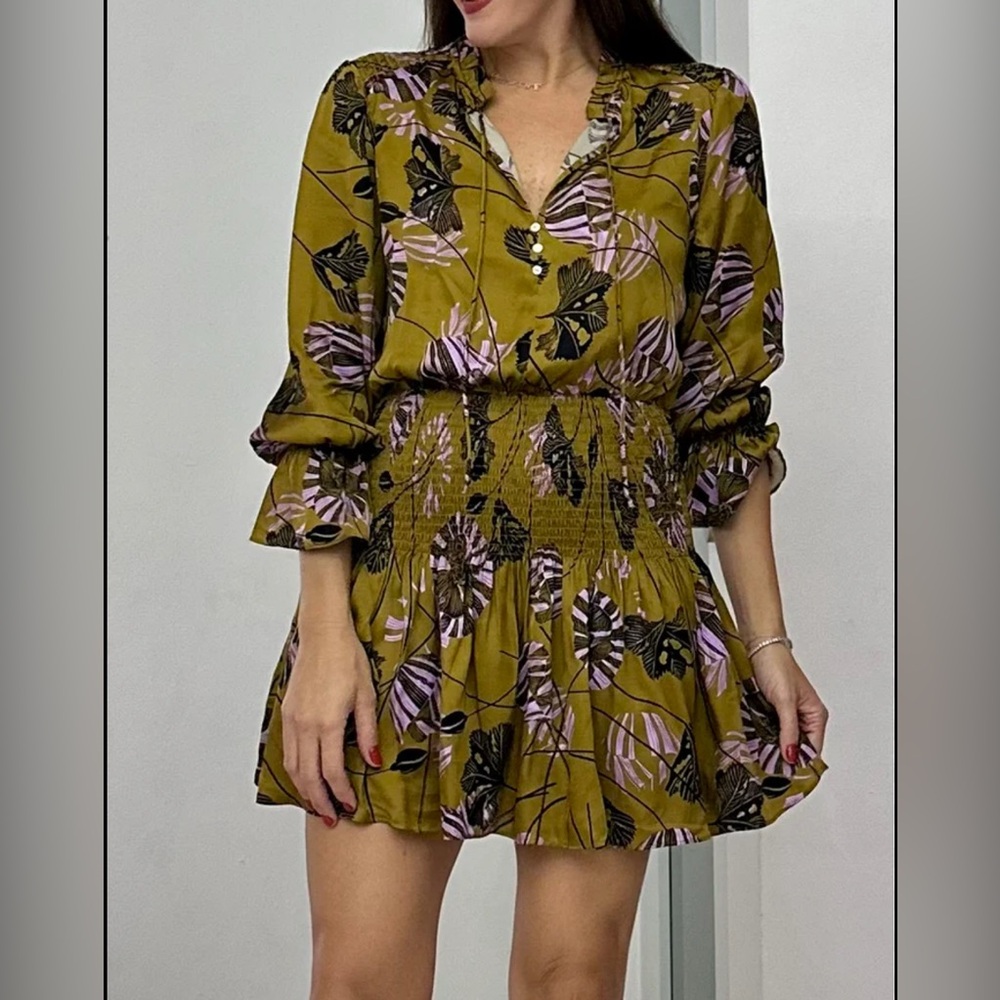 Karlie Floral Print Olive Green Dress no size EUC